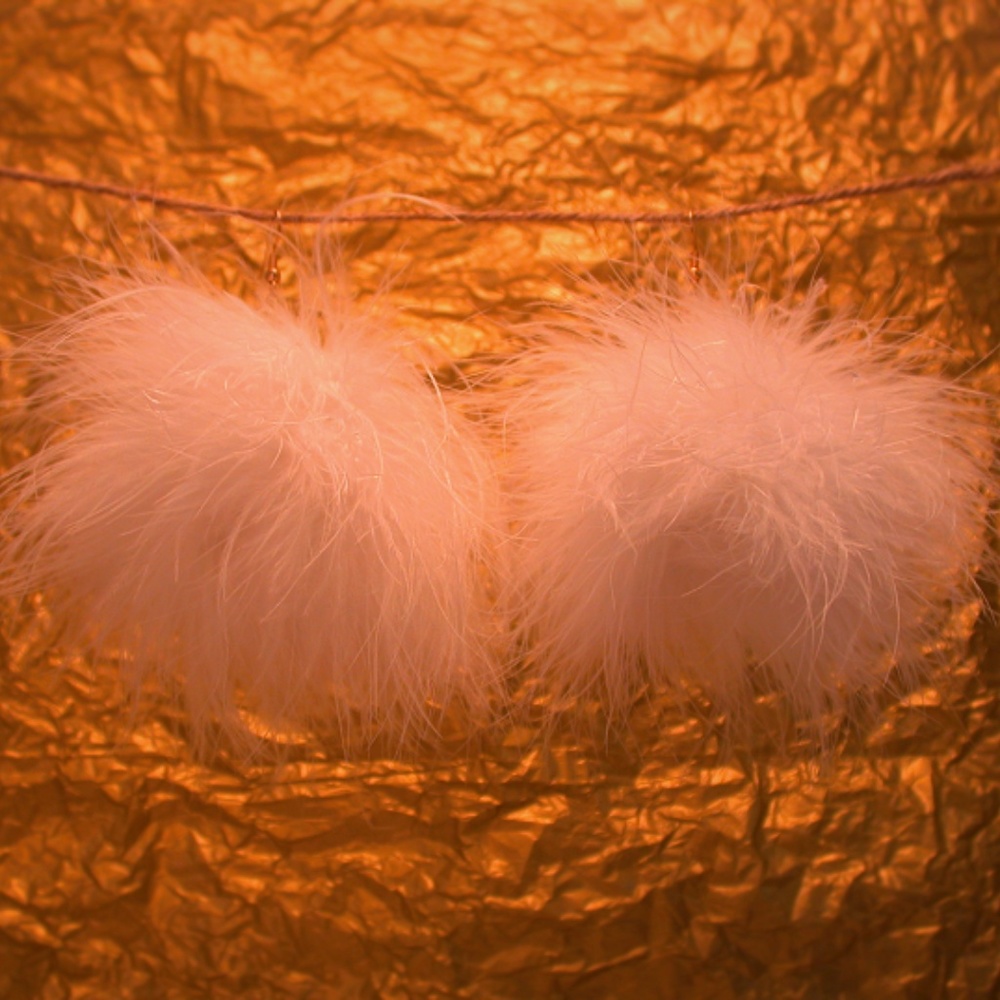 White Feather Pom Earrings